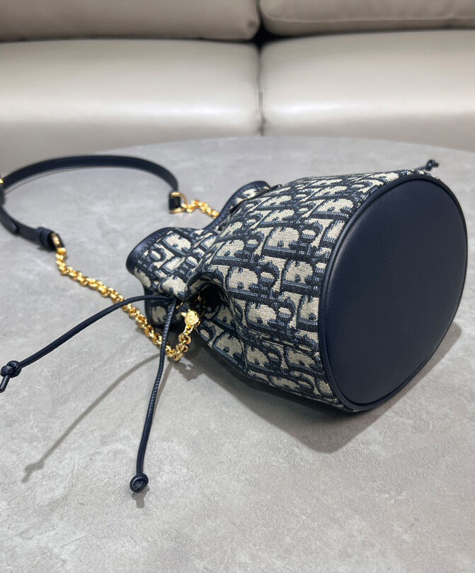 Christian Dior 30 Montaigne Mini Bucket Bag with Drawstring Dark Blue